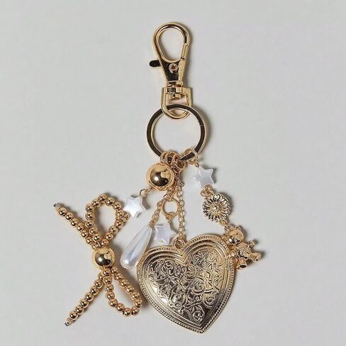 Cute Heart Keychain Bear Bow Keychain Gold Bag Charms for Handbags Purse Charms Y2K Star Accessories Gifts for Women in Saudi Arabia