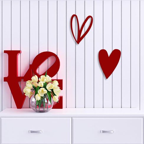 Vineland Metal Heart Wall Art Decor, Red Minimalist Wall Sculptures for Living Room Bedroom Bathroom Kitchen Decorations, Housewarming Valentine's Day Gifts, 5.9x7.8 Inches, Set of 2 in Saudi Arabia