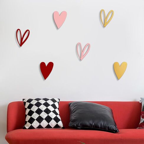 Vineland Metal Heart Wall Art Decor, Red Minimalist Wall Sculptures for Living Room Bedroom Bathroom Kitchen Decorations, Housewarming Valentine's Day Gifts, 5.9x7.8 Inches, Set of 2 in Saudi Arabia