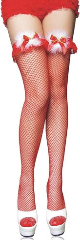Olbye Women’s Fishnet Thigh High Stockings Stay-up Lace Top Tights Stockings Mesh Bells Sexy Socks Christmas Stockings in Saudi Arabia