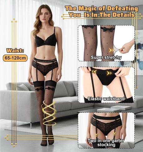 جوارب سوداء للنساء، جوارب سوداء بحزام تعليق عالي الخصر وجوارب شفافة للنساء، إكسسوارات ملابس مثيرة in Kuwait