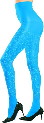 FANCAME Womens Sparkly Opaque Tights with Rhinestone 80 Den Pantyhose High Waist in Saudi Arabia