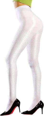 FANCAME Womens Sparkly Opaque Tights with Rhinestone 80 Den Pantyhose High Waist in Saudi Arabia