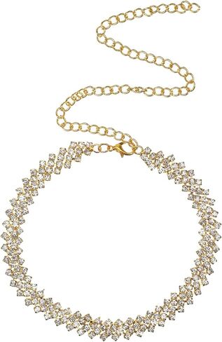 Gold Rhinestone Necklace, Choker Necklace for Women Gold Chocker Sparkly Necklaces Diamond Choker Necklaces for Women in Saudi Arabia