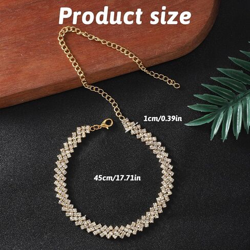 Gold Rhinestone Necklace, Choker Necklace for Women Gold Chocker Sparkly Necklaces Diamond Choker Necklaces for Women in Saudi Arabia