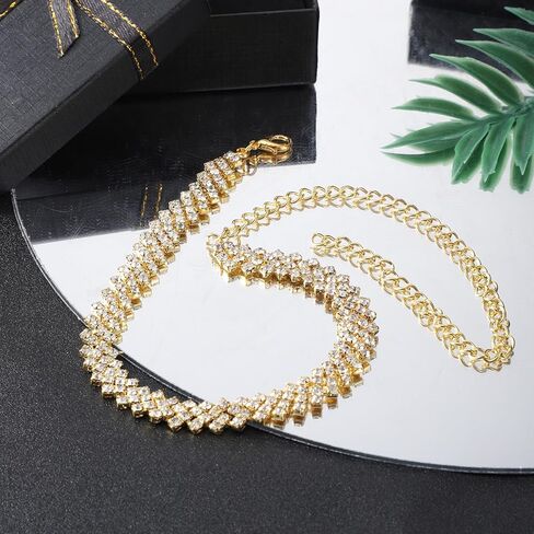Gold Rhinestone Necklace, Choker Necklace for Women Gold Chocker Sparkly Necklaces Diamond Choker Necklaces for Women in Saudi Arabia