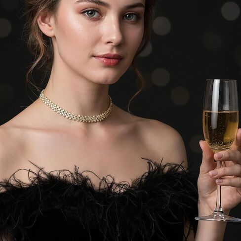 Gold Rhinestone Necklace, Choker Necklace for Women Gold Chocker Sparkly Necklaces Diamond Choker Necklaces for Women in Saudi Arabia