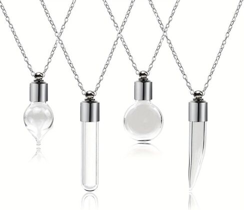 Glass Bottle Necklace with Chain Portable Fillable Wishing Bottle Transparent Glass Perfume Vial Pendant(1) in Saudi Arabia