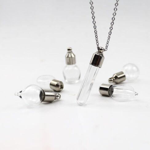 Glass Bottle Necklace with Chain Portable Fillable Wishing Bottle Transparent Glass Perfume Vial Pendant(1) in Saudi Arabia