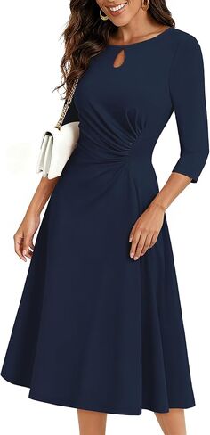 فساتين ضيوف حفلات الزفاف الخريفية بأكمام 3/4 من Aupuls للنساء، فستان بخصر متوسط ​​الطول مكشكش in Kuwait