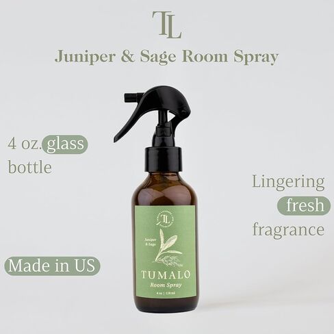 رذاذ الغرفة - عطر منزلي متطور وطبيعي بالكامل، معطر هواء بالزيوت العطرية النقية ومزيل للروائح، رائحة منعشة، صنع في الولايات المتحدة الأمريكية، العرعر والمريمية، زجاجة زجاجية سعة 4 أونصة in Kuwait