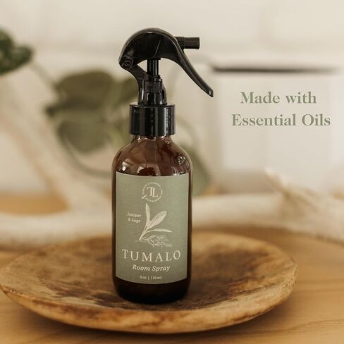 رذاذ الغرفة - عطر منزلي متطور وطبيعي بالكامل، معطر هواء بالزيوت العطرية النقية ومزيل للروائح، رائحة منعشة، صنع في الولايات المتحدة الأمريكية، العرعر والمريمية، زجاجة زجاجية سعة 4 أونصة in Kuwait