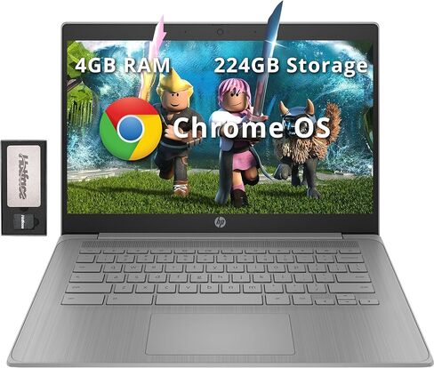 HP 2023 أحدث كمبيوتر محمول Chromebook، شاشة 14 بوصة، معالج Intel Celeron N4120، ذاكرة الوصول العشوائي 4 جيجابايت، تخزين 128 جيجابايت (64 جيجابايت eMMC + 64 جيجابايت بطاقة MSD)، Intel UHD Graphics 600، WiFi، بلوتوث، نظام تشغيل Chrome، رمادي حديث in Kuwait