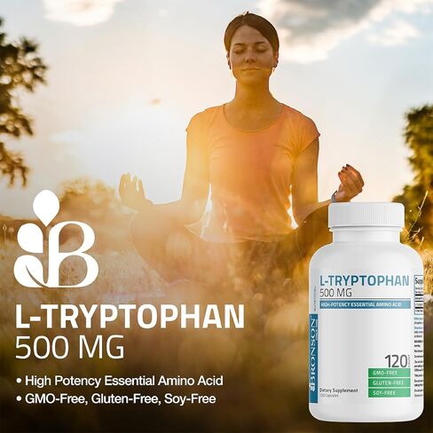 Bronson L-Tryptophan 500 MG High Potency Essential Amino Acid Supports Relaxation & Positive Mood Support Non-GMO, 60 Capsules in Saudi Arabia