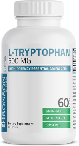 Bronson L-Tryptophan 500 MG High Potency Essential Amino Acid Supports Relaxation & Positive Mood Support Non-GMO, 60 Capsules in Saudi Arabia
