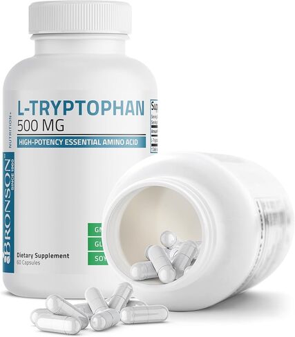 Bronson L-Tryptophan 500 MG High Potency Essential Amino Acid Supports Relaxation & Positive Mood Support Non-GMO, 60 Capsules in Saudi Arabia