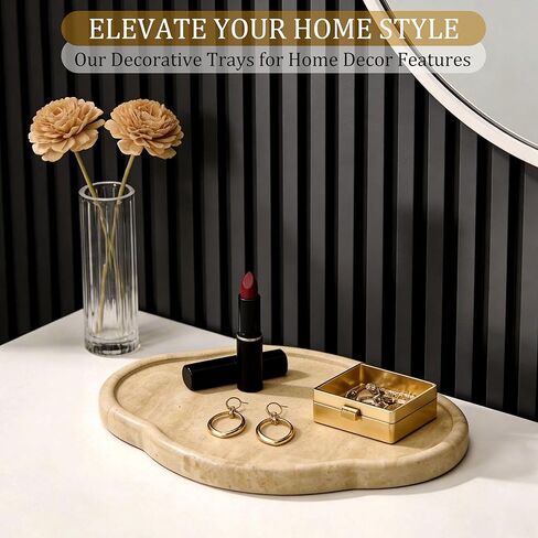 Marble Tray,Natural Travertine Decorative Tray | Handmade Marble Bathroom| Vanity| Dining| Coffee Table Organizer for Jewelry, Soap,Perfume,Candles,Keys | Home Decor Tray for Dresser,Nightstand in Saudi Arabia