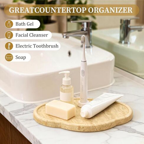 Marble Tray,Natural Travertine Decorative Tray | Handmade Marble Bathroom| Vanity| Dining| Coffee Table Organizer for Jewelry, Soap,Perfume,Candles,Keys | Home Decor Tray for Dresser,Nightstand in Saudi Arabia
