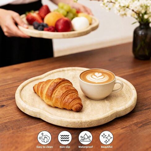 Marble Tray,Natural Travertine Decorative Tray | Handmade Marble Bathroom| Vanity| Dining| Coffee Table Organizer for Jewelry, Soap,Perfume,Candles,Keys | Home Decor Tray for Dresser,Nightstand in Saudi Arabia