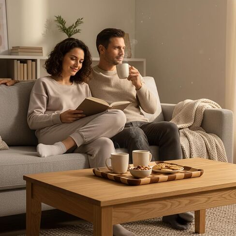 صينية تقديم خشبية مستطيلة الشكل من خشب السنط - صينية خشبية مزخرفة لطاولة القهوة والوجبات الخفيفة والطعام - صينية تقديم خشبية حديثة للمطبخ وتناول الطعام وديكور غرفة المعيشة (13.7 بوصة × 9.8 بوصة × 0.6 بوصة) in Saudi Arabia