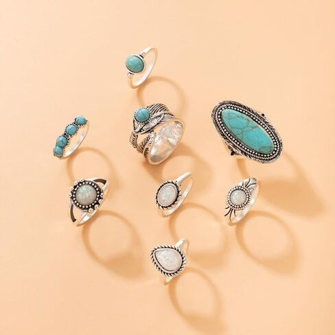 Turquoise Western Stackable Rings Set for Women Vintage Boho Jewelry Adjustable Knuckle Rings Natural Stone Gift for Her in Saudi Arabia