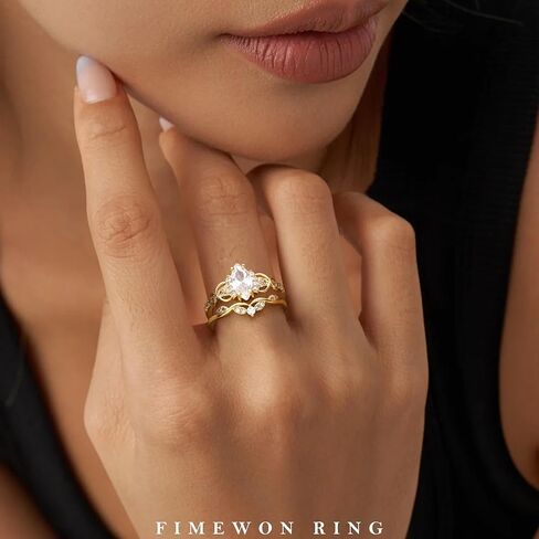 Cubic Zirconia Rings for Women Non Tarnish Marquise Engagement Ring Set 14K Gold Plated Rings Vintage Wedding Band for Her Size 5-10 in Saudi Arabia