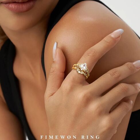 Cubic Zirconia Rings for Women Non Tarnish Marquise Engagement Ring Set 14K Gold Plated Rings Vintage Wedding Band for Her Size 5-10 in Saudi Arabia
