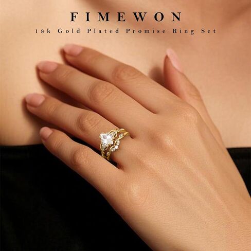 Cubic Zirconia Rings for Women Non Tarnish Marquise Engagement Ring Set 14K Gold Plated Rings Vintage Wedding Band for Her Size 5-10 in Saudi Arabia