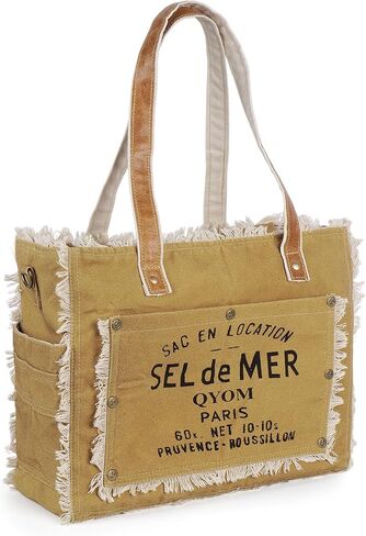 Canvas Tote Bag for Women, Reusable Lightweight Cloth Shoulder Bag with Cotton Lining for Grocery, Travel & Daily Use in Saudi Arabia