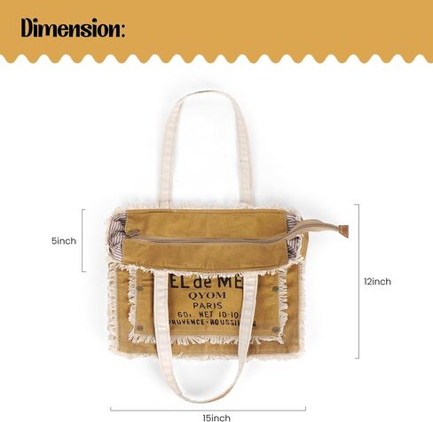 Canvas Tote Bag for Women, Reusable Lightweight Cloth Shoulder Bag with Cotton Lining for Grocery, Travel & Daily Use in Saudi Arabia