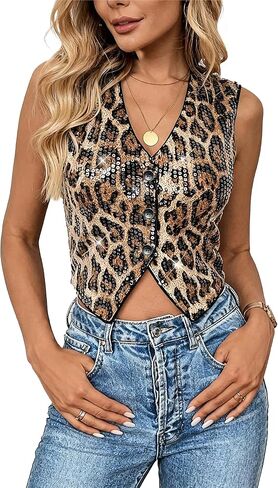 Women's Sequin Vest Women Black Sparkly Sleeveless Bling Party Top Dressy Vest in Saudi Arabia