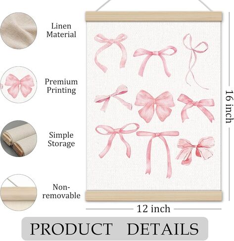Coquette Pink Bow Poster Hanger Frame 12x16 بوصة، ديكور غرفة Preppy Coquette، ديكور فني جداري جمالي وردي عصري للفتيات في غرفة النوم والشقة in Saudi Arabia