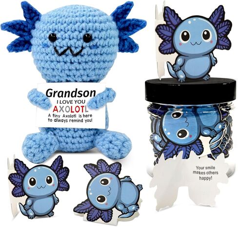 إيجابية الكروشيه الحيوان axolotl، اليدوية الدعم العاطفي أفخم الحيوانات الكروشيه مع 30pcs بطاقات التأكيد في جرة بلاستيكية، هدايا للنساء الرجال الفتيات المراهقين الأصدقاء in Kuwait