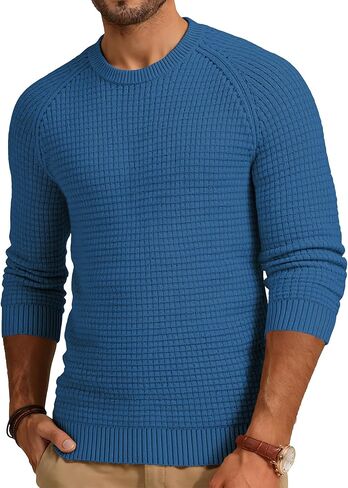 JMIERR Mens Crewneck Sweater Waffle Textured Knitted Solid Pullover Casual Daily Wear Soft 2025 Fashion Pullovers in Saudi Arabia