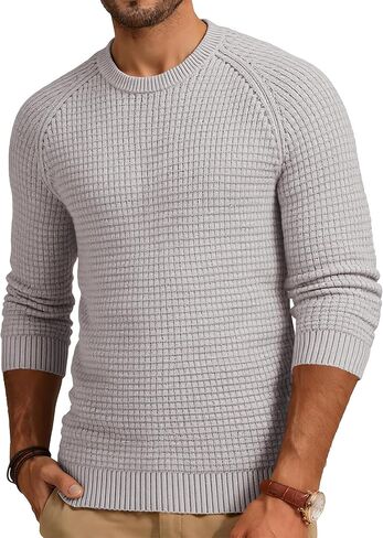 JMIERR Mens Crewneck Sweater Waffle Textured Knitted Solid Pullover Casual Daily Wear Soft 2025 Fashion Pullovers in Saudi Arabia