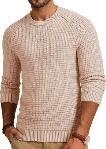 JMIERR Mens Crewneck Sweater Waffle Textured Knitted Solid Pullover Casual Daily Wear Soft 2025 Fashion Pullovers in Saudi Arabia