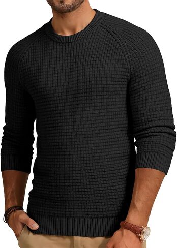 JMIERR Mens Crewneck Sweater Waffle Textured Knitted Solid Pullover Casual Daily Wear Soft 2025 Fashion Pullovers in Saudi Arabia