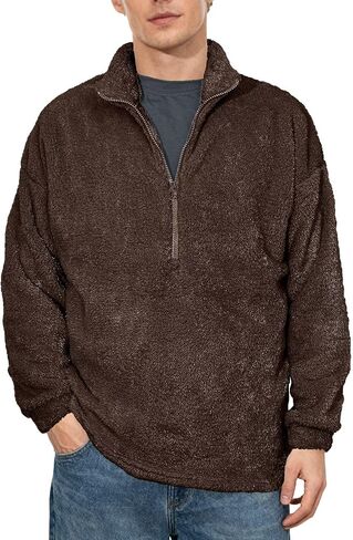 VahRuta Mens Fleece Quarter Zip Sherpa Jacket Sweater Pullover Fall Winter Long Sleeve Fleece Outwear in Saudi Arabia