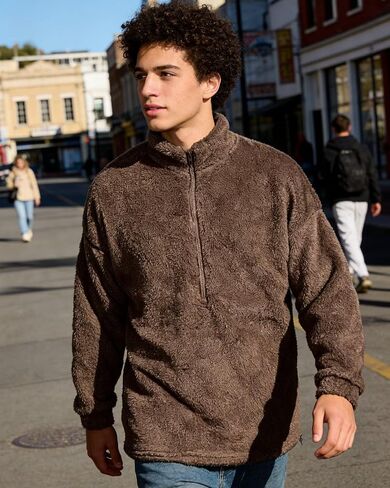 VahRuta Mens Fleece Quarter Zip Sherpa Jacket Sweater Pullover Fall Winter Long Sleeve Fleece Outwear in Saudi Arabia
