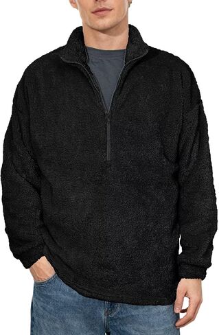 VahRuta Mens Fleece Quarter Zip Sherpa Jacket Sweater Pullover Fall Winter Long Sleeve Fleece Outwear in Saudi Arabia