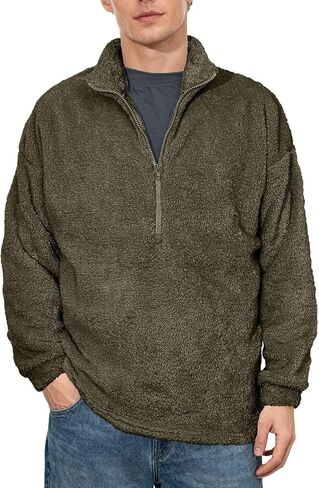 VahRuta Mens Fleece Quarter Zip Sherpa Jacket Sweater Pullover Fall Winter Long Sleeve Fleece Outwear in Saudi Arabia