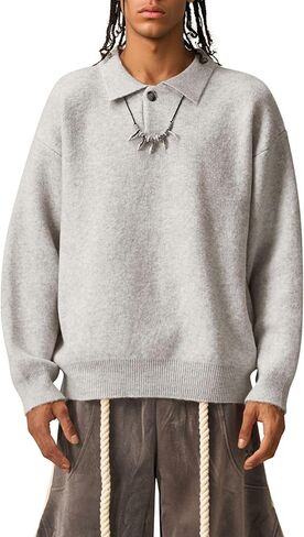 Vamtac Mens Knit Sweater Casual Loose Pullover Cozy Soft Knitted Sweaters Lapel Long Sleeve Y2k Tops in Saudi Arabia