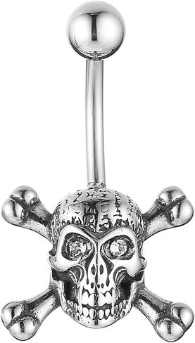 HZMAN Belly Button Rings for Women 14G Surgical Steel Belly Rings Gothic Skull Belly Rings Navel Piercing Jewelry in Saudi Arabia
