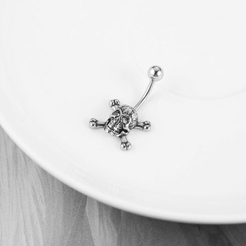 HZMAN Belly Button Rings for Women 14G Surgical Steel Belly Rings Gothic Skull Belly Rings Navel Piercing Jewelry in Saudi Arabia