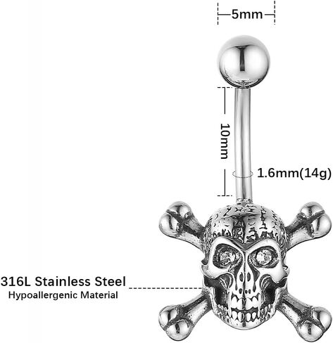 HZMAN Belly Button Rings for Women 14G Surgical Steel Belly Rings Gothic Skull Belly Rings Navel Piercing Jewelry in Saudi Arabia