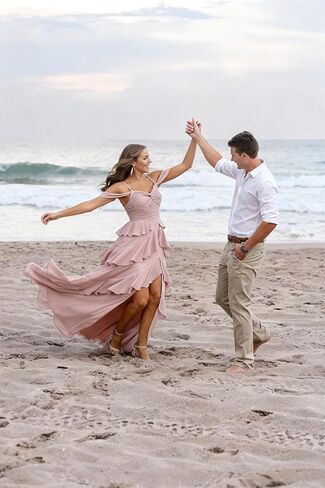Long Bridesmaid Dresses Tiered Ruffle Formal Chiffon Party Prom Gown with Slit Maxi Off Shoulder Wedding Guest Dress in Saudi Arabia