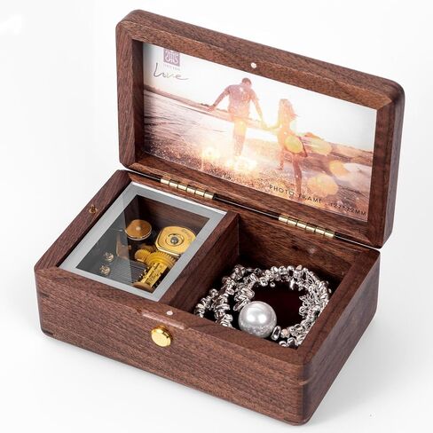 Wooden Jewelry Music Box with Photo Frame, Jewelry Organizer Storage Box Wind Up Musica Box Gifts For Women Men Girls Christmas Birthday (You are my sunshine) in Saudi Arabia