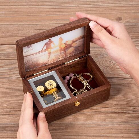 Wooden Jewelry Music Box with Photo Frame, Jewelry Organizer Storage Box Wind Up Musica Box Gifts For Women Men Girls Christmas Birthday (You are my sunshine) in Saudi Arabia