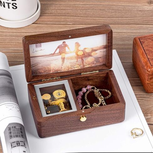 Wooden Jewelry Music Box with Photo Frame, Jewelry Organizer Storage Box Wind Up Musica Box Gifts For Women Men Girls Christmas Birthday (You are my sunshine) in Saudi Arabia