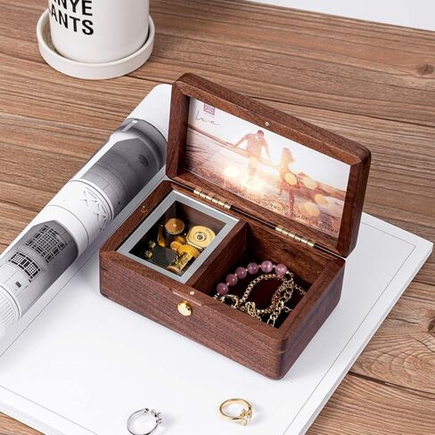 Wooden Jewelry Music Box with Photo Frame, Jewelry Organizer Storage Box Wind Up Musica Box Gifts For Women Men Girls Christmas Birthday (You are my sunshine) in Saudi Arabia